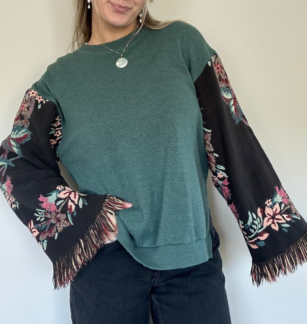 Upcycled Tapestry Sleeve Crewneck