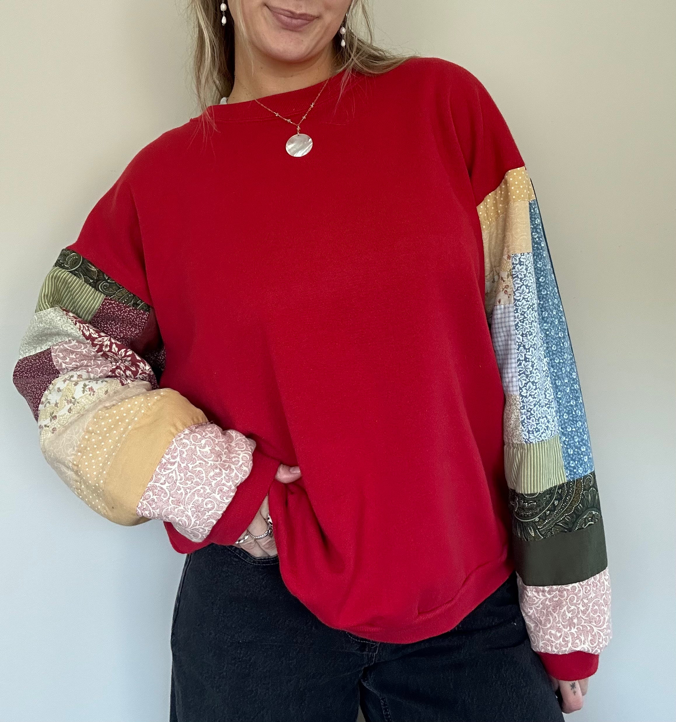 Quilted Sleeve Crewneck