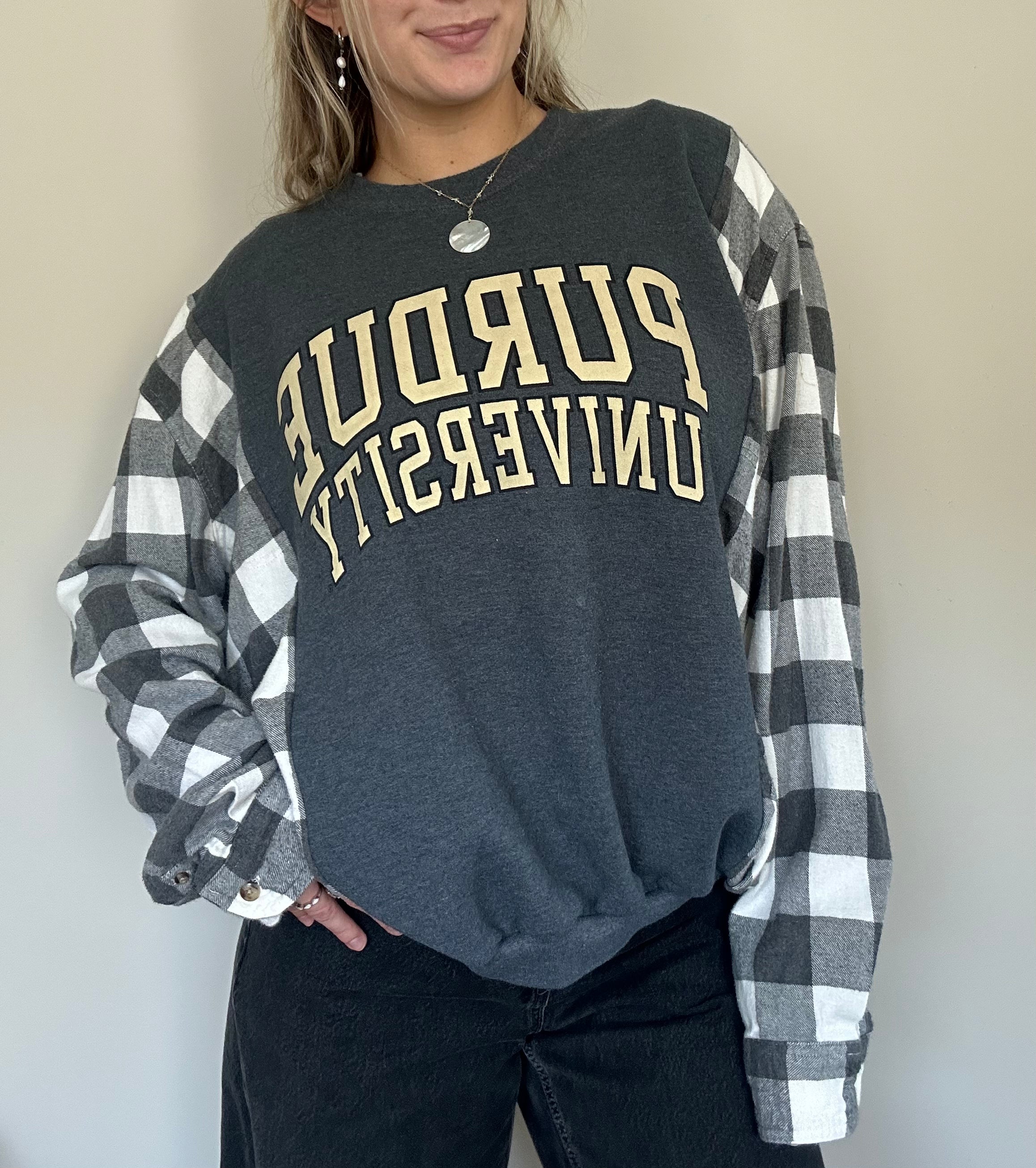 Purdue Upcycled Flannel Crewneck