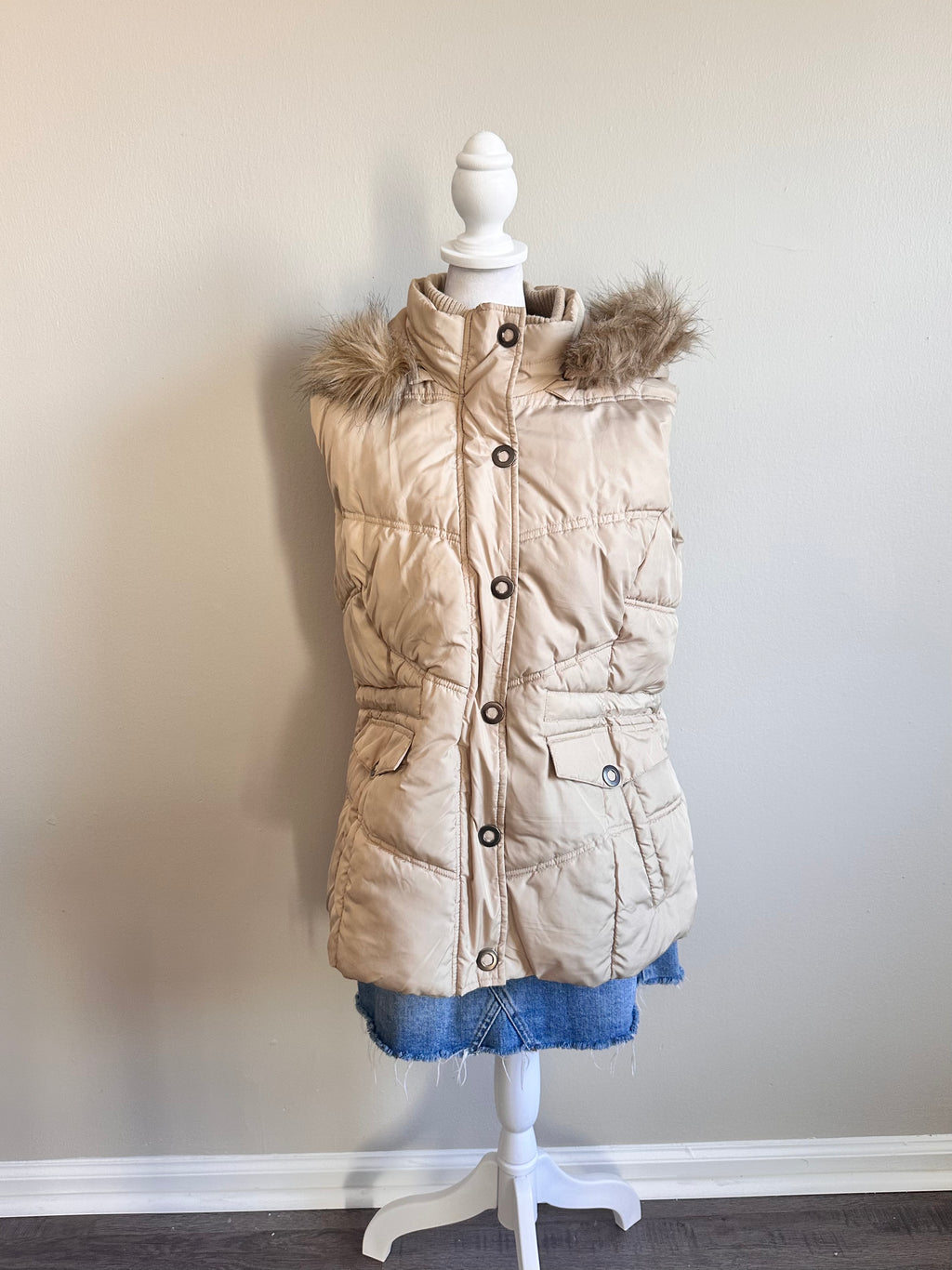 Y2K Brown Fur Trimmed Puffer Vest