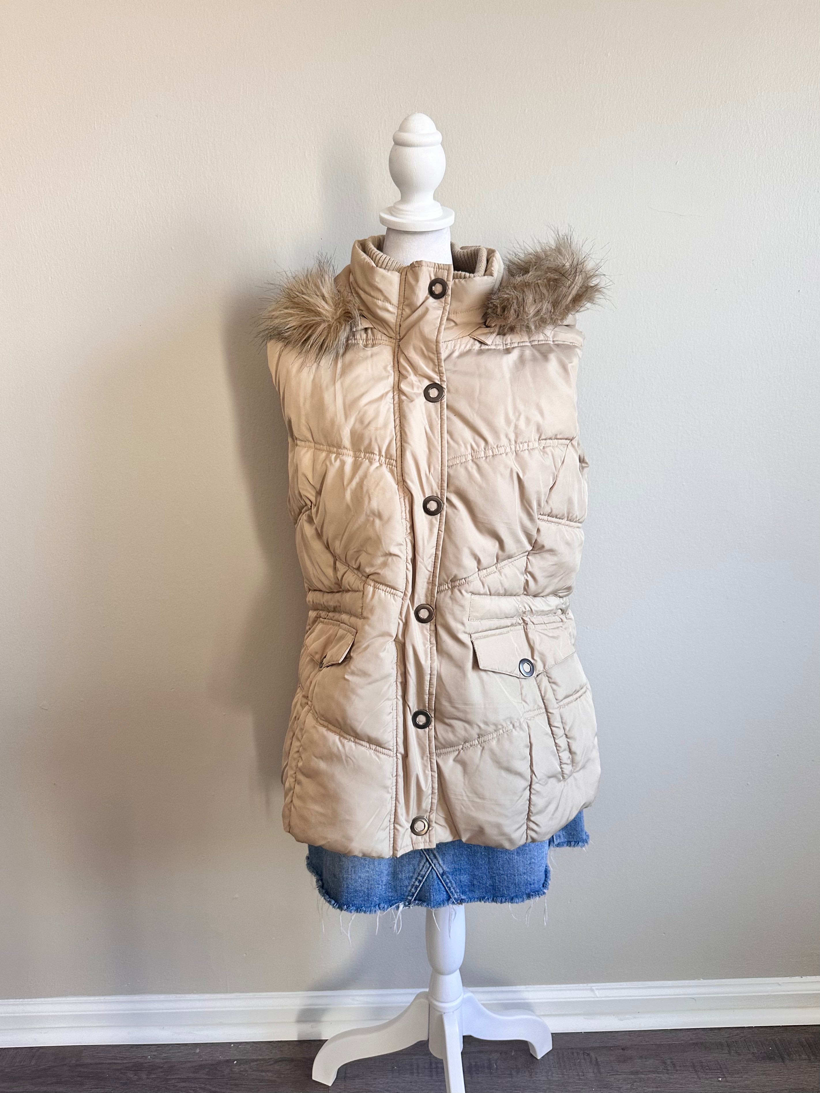 Y2K Brown Fur Trimmed Puffer Vest