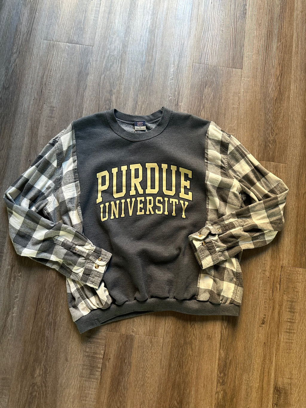 Purdue Upcycled Flannel Crewneck