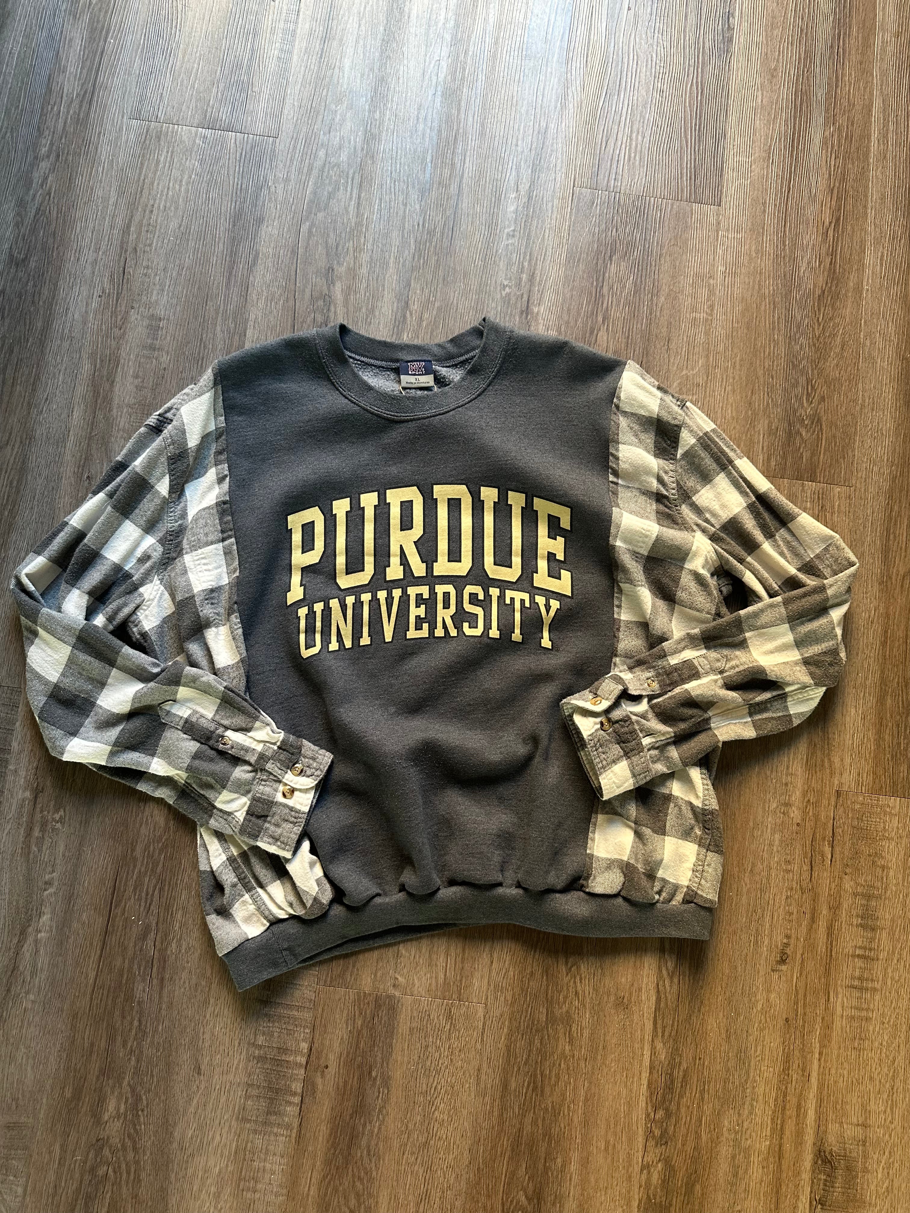 Purdue Upcycled Flannel Crewneck
